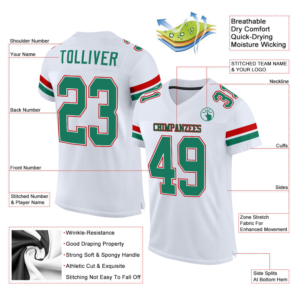 Custom White Kelly Green-Red Mesh Authentic Football Jersey view 2