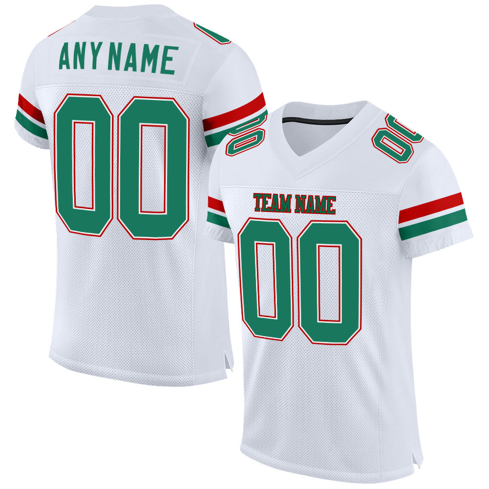 Custom White Kelly Green-Red Mesh Authentic Football Jersey - Main View