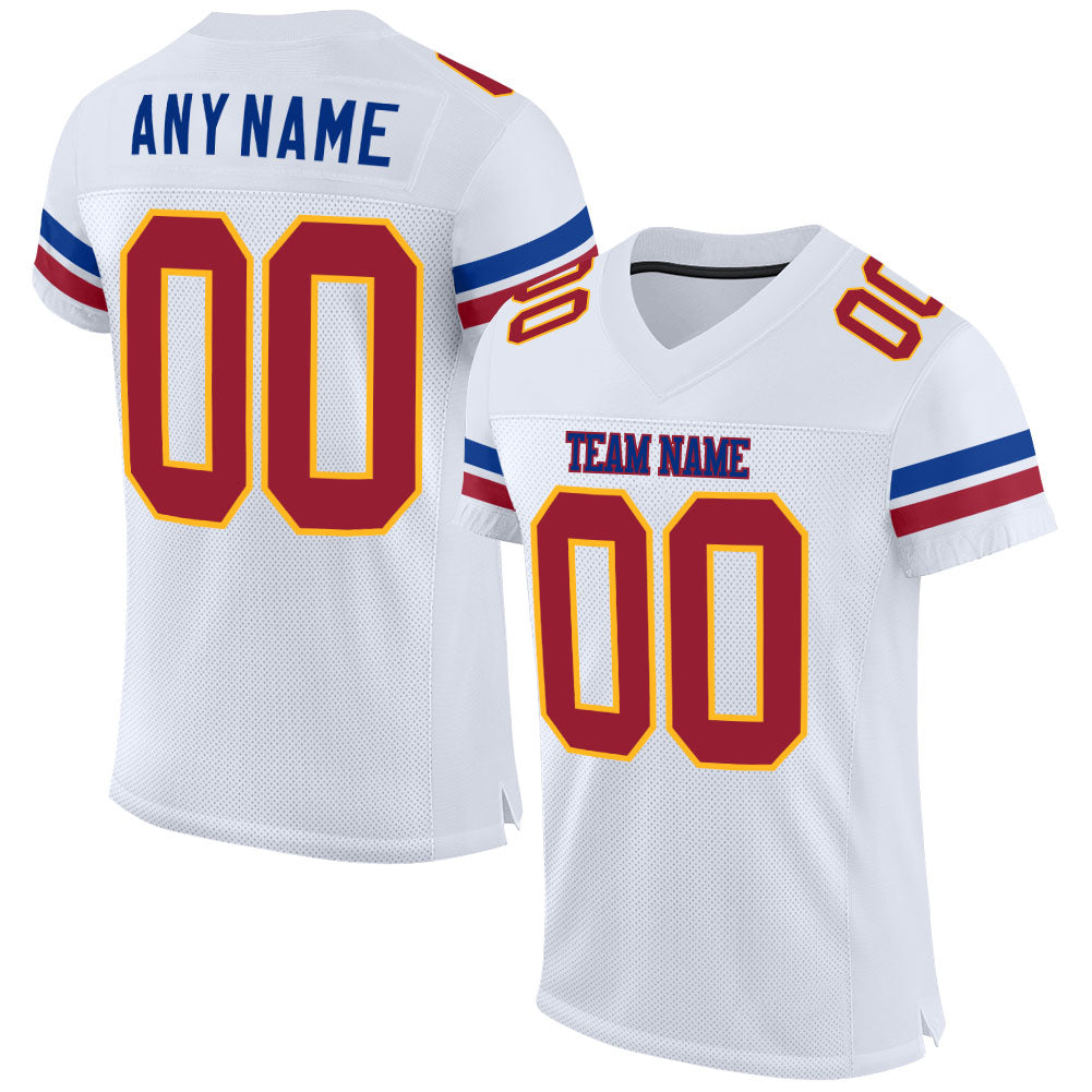 Custom White Cardinal-Gold Mesh Authentic Football Jersey - Main View