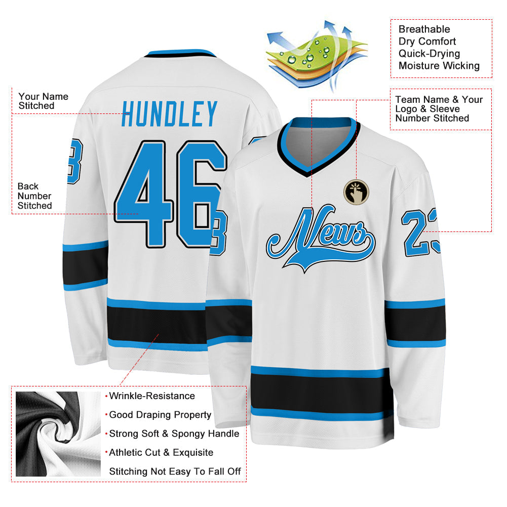 Custom White Blue-Black Hockey Jersey view 2