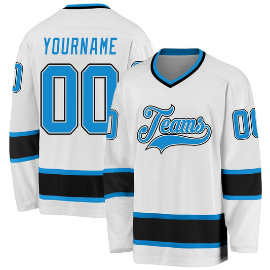 Custom White Blue-Black Hockey Jersey - Main View