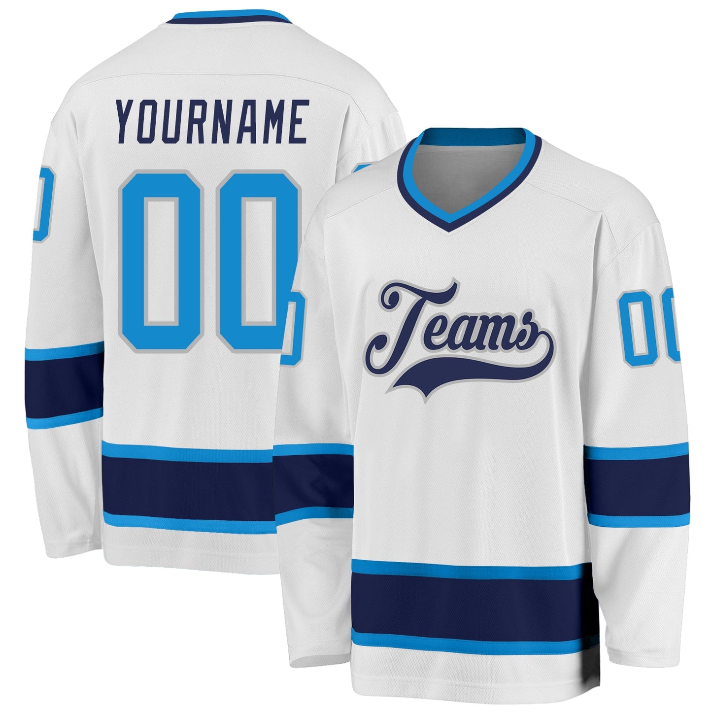 Custom White Blue-Navy Hockey Jersey - Main View