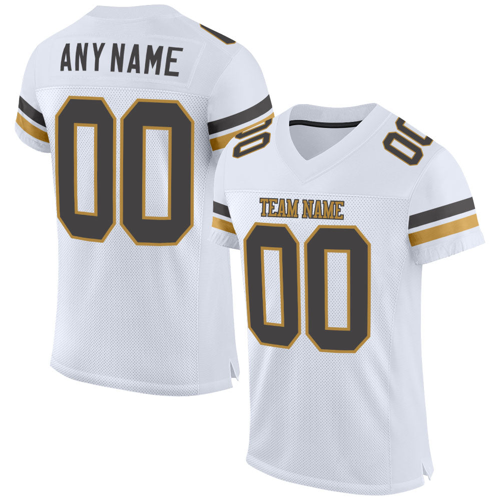 Custom White Steel Gray-Old Gold Mesh Authentic Football Jersey - Main View
