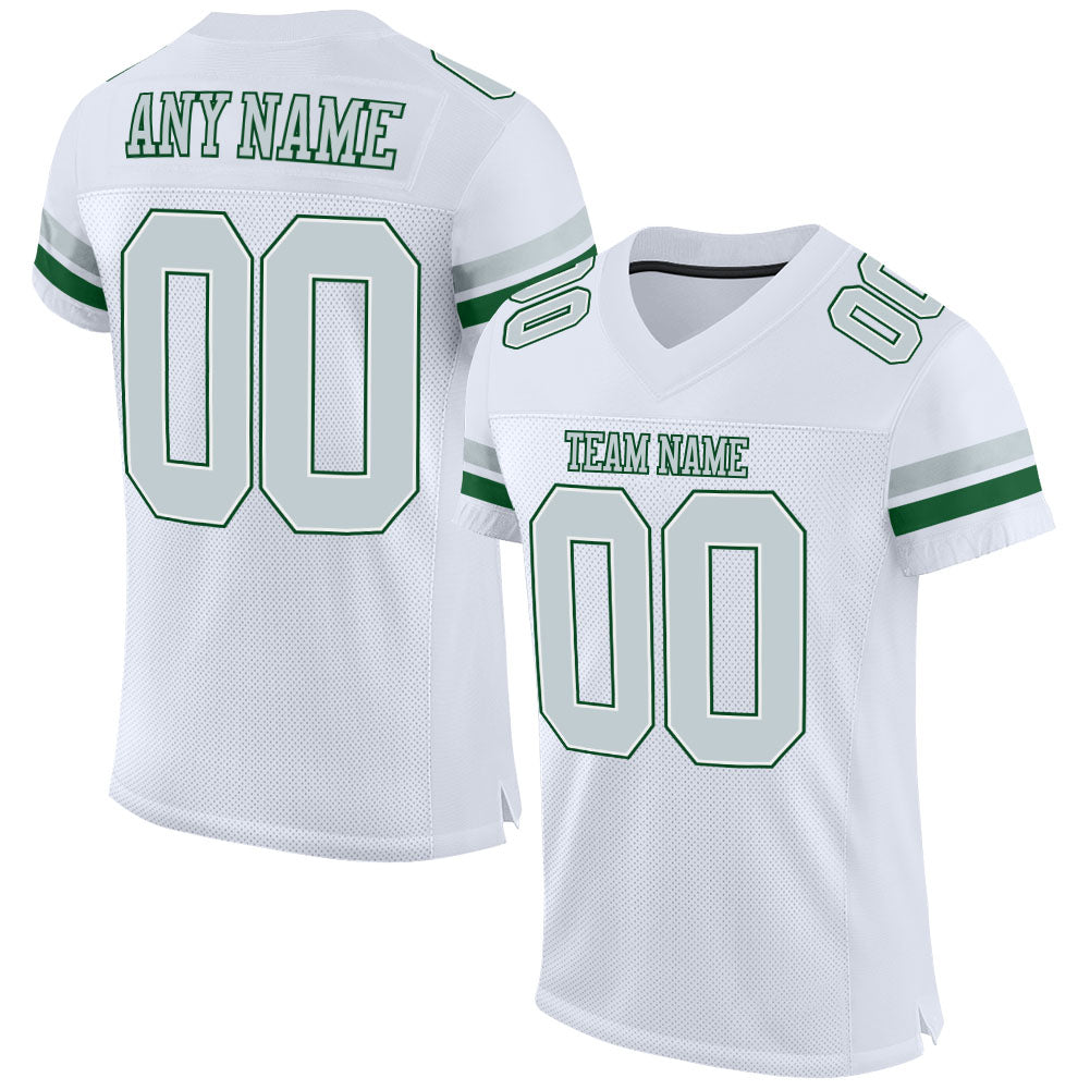 Custom White Silver-Green Mesh Authentic Football Jersey - Main View