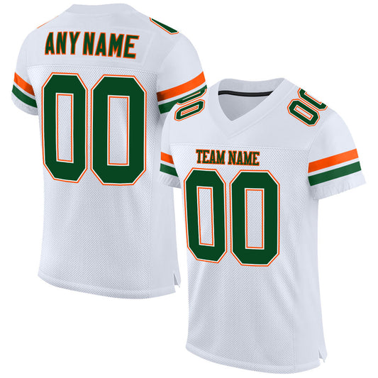 Custom White Green-Orange Mesh Authentic Football Jersey - Main View