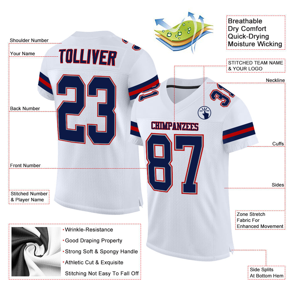 Custom White Navy-Red Mesh Authentic Football Jersey view 2