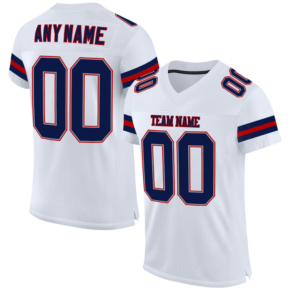 Custom White Navy-Red Mesh Authentic Football Jersey - Main View