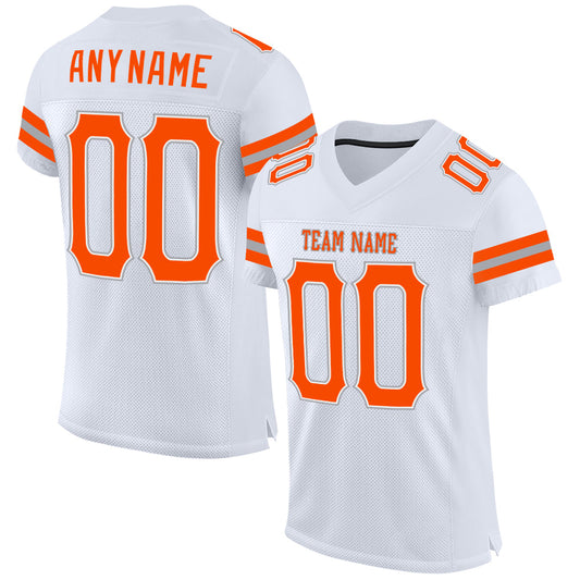 Custom White Orange-Gray Mesh Authentic Football Jersey - Main View