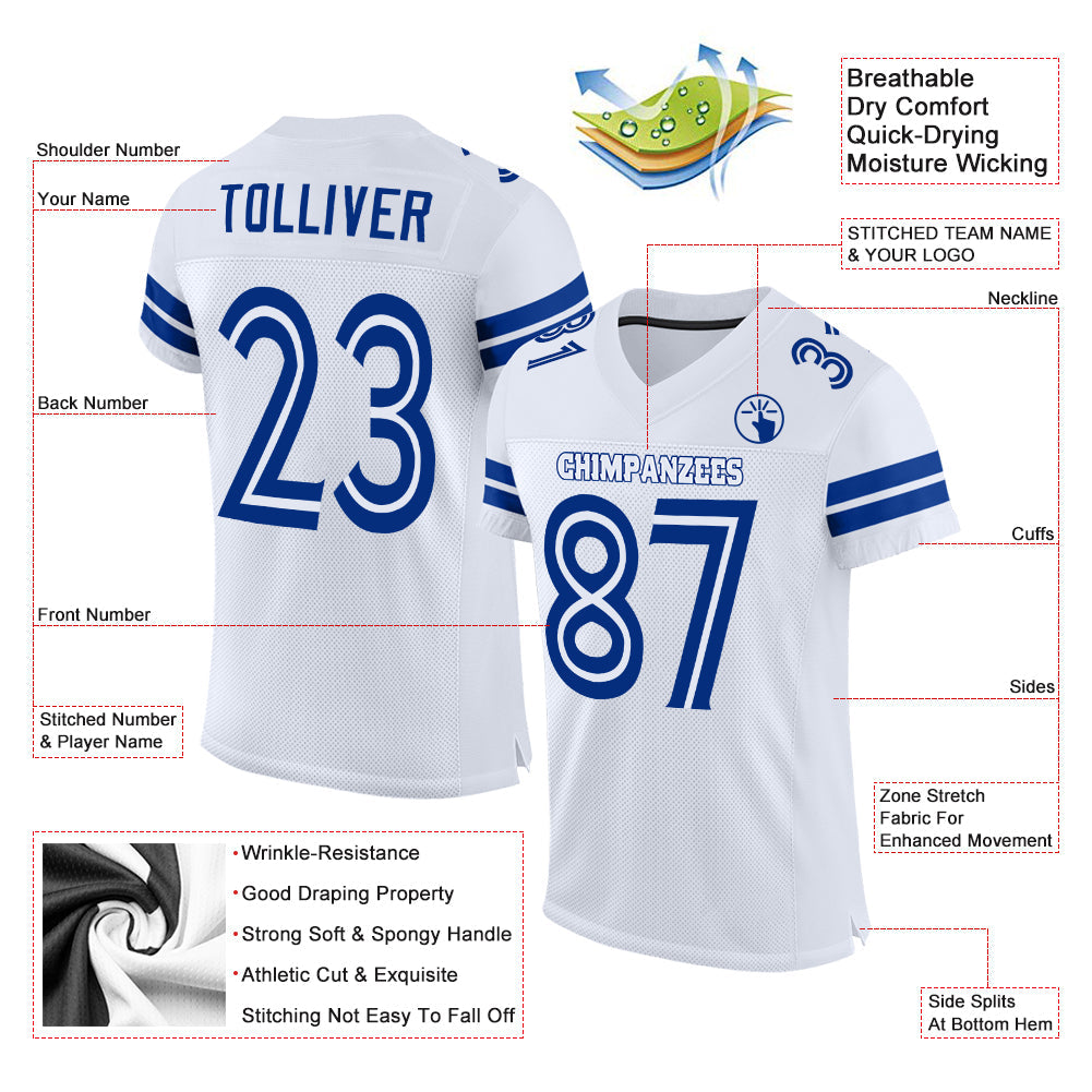 Custom White White-Royal Mesh Authentic Football Jersey view 2