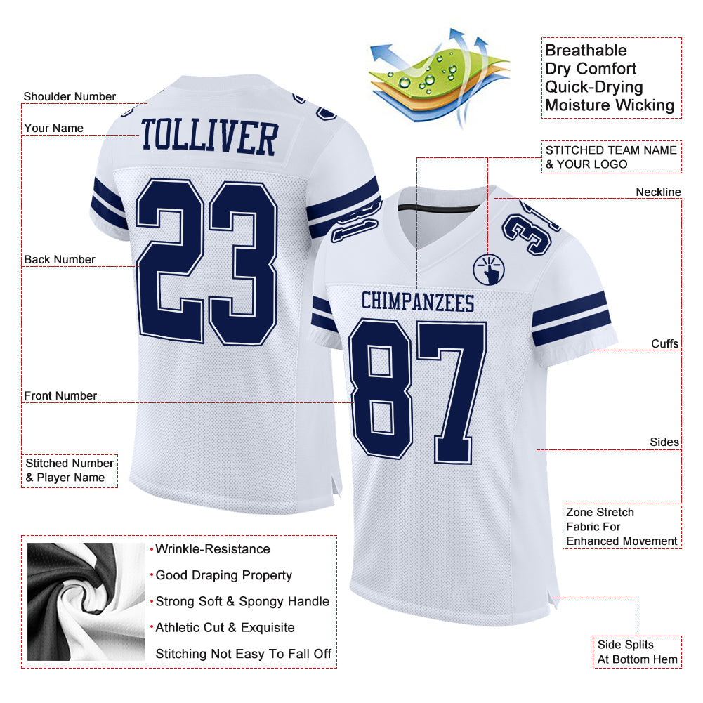 Custom White Navy-White Mesh Authentic Football Jersey view 2