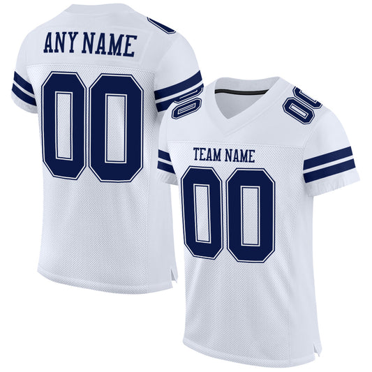 Custom White Navy-White Mesh Authentic Football Jersey - Main View