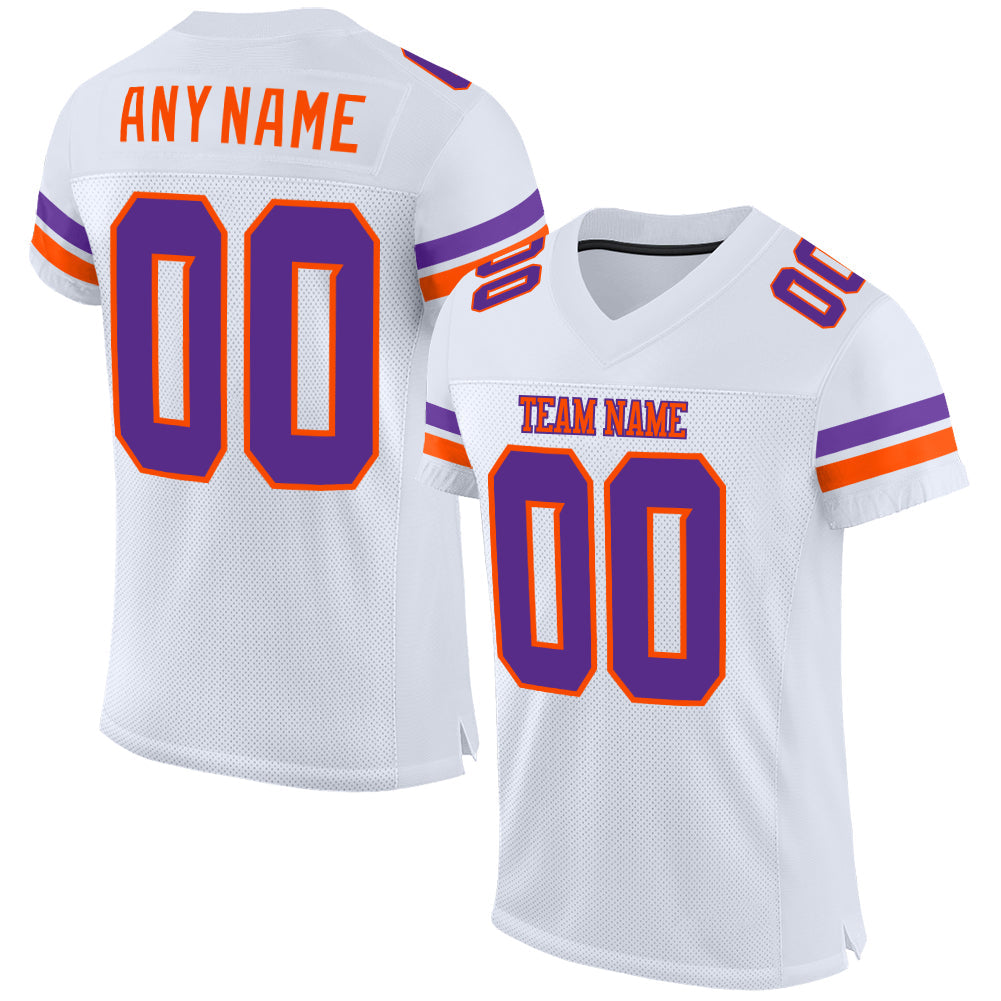 Custom White Purple-Orange Mesh Authentic Football Jersey - Main View