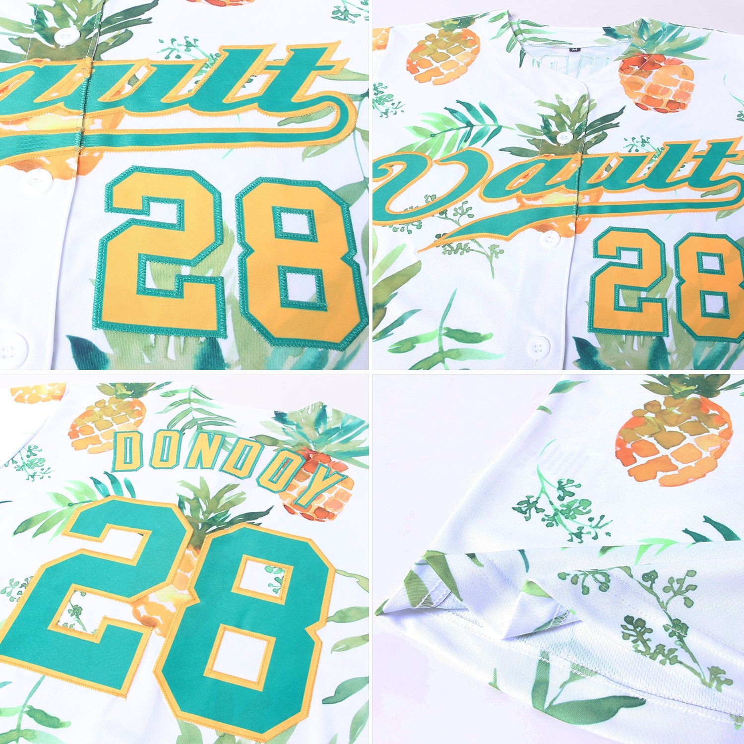 Custom White Kelly Green-Gold 3D Pattern Design Hawaii Pineapples Authentic Baseball Jersey view 2