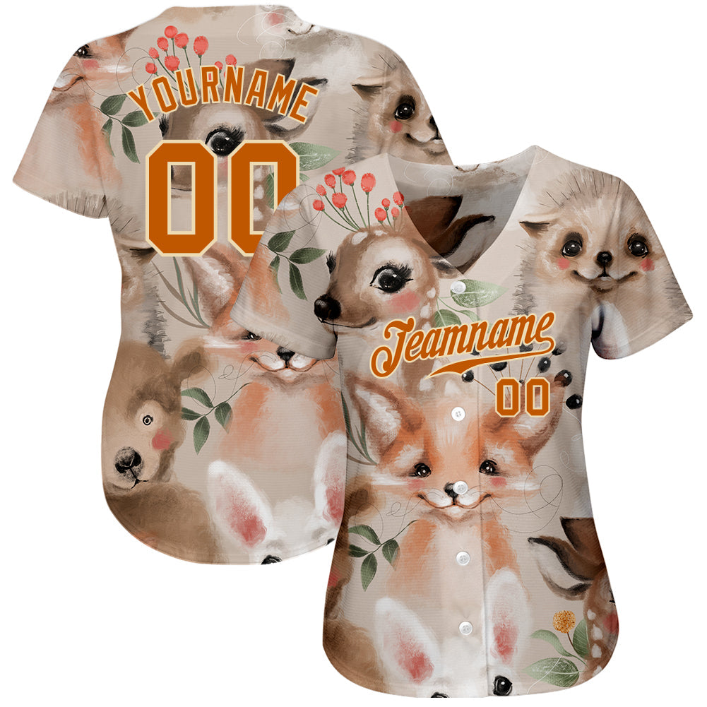 Custom White Texas Orange-Cream 3D Pattern Design Foxes Authentic Baseball Jersey view 2