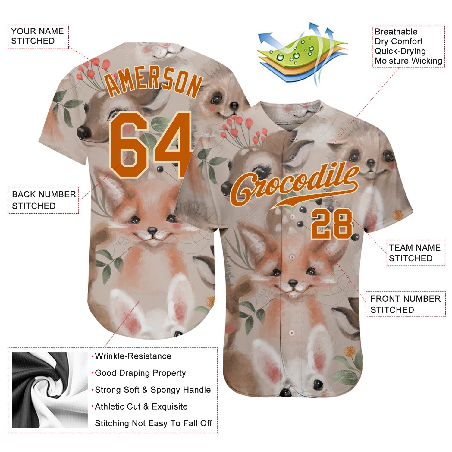Custom White Texas Orange-Cream 3D Pattern Design Foxes Authentic Baseball Jersey view 3