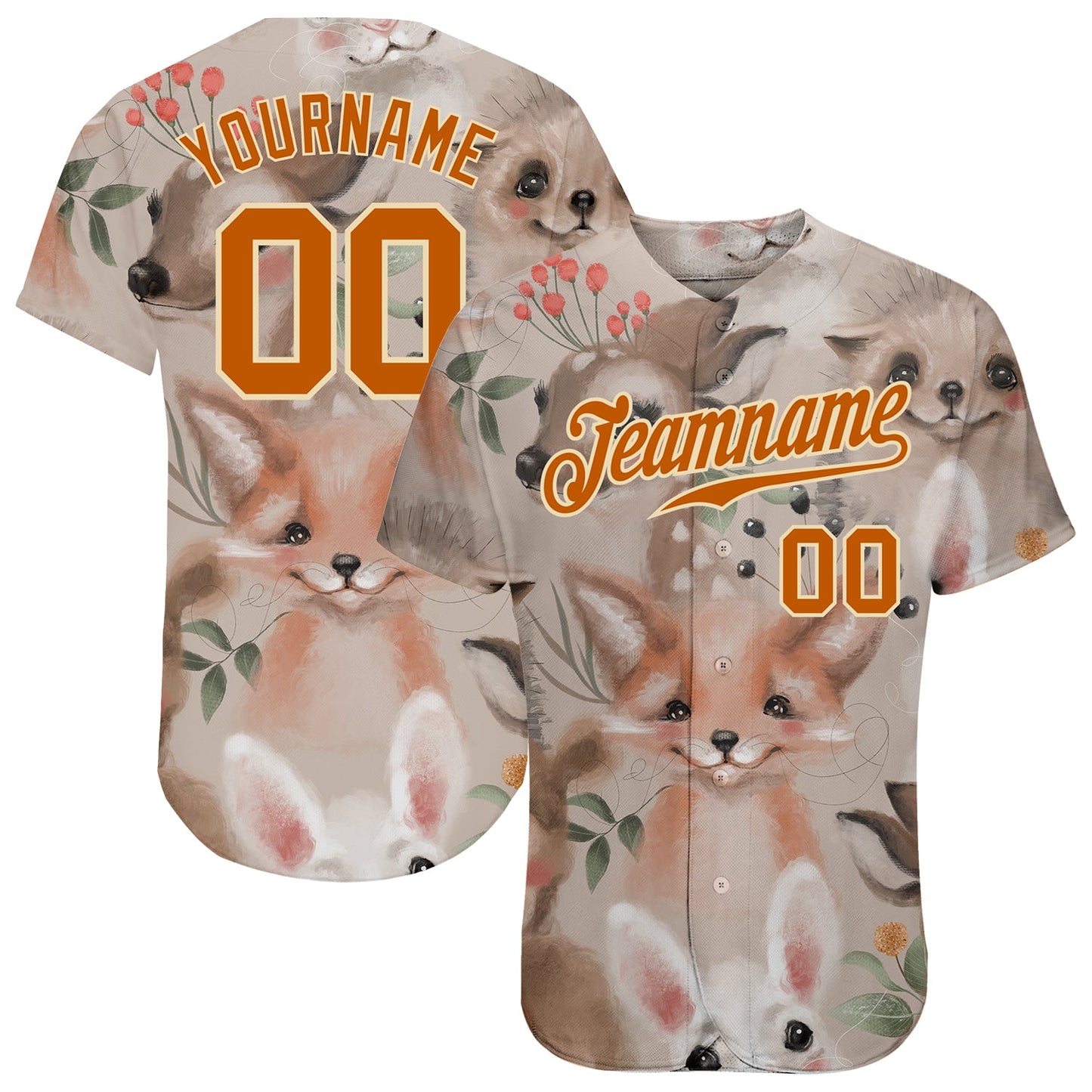 Custom White Texas Orange-Cream 3D Pattern Design Foxes Authentic Baseball Jersey - Main View