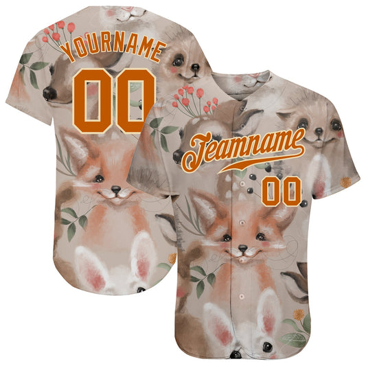 Custom White Texas Orange-Cream 3D Pattern Design Foxes Authentic Baseball Jersey - Main View