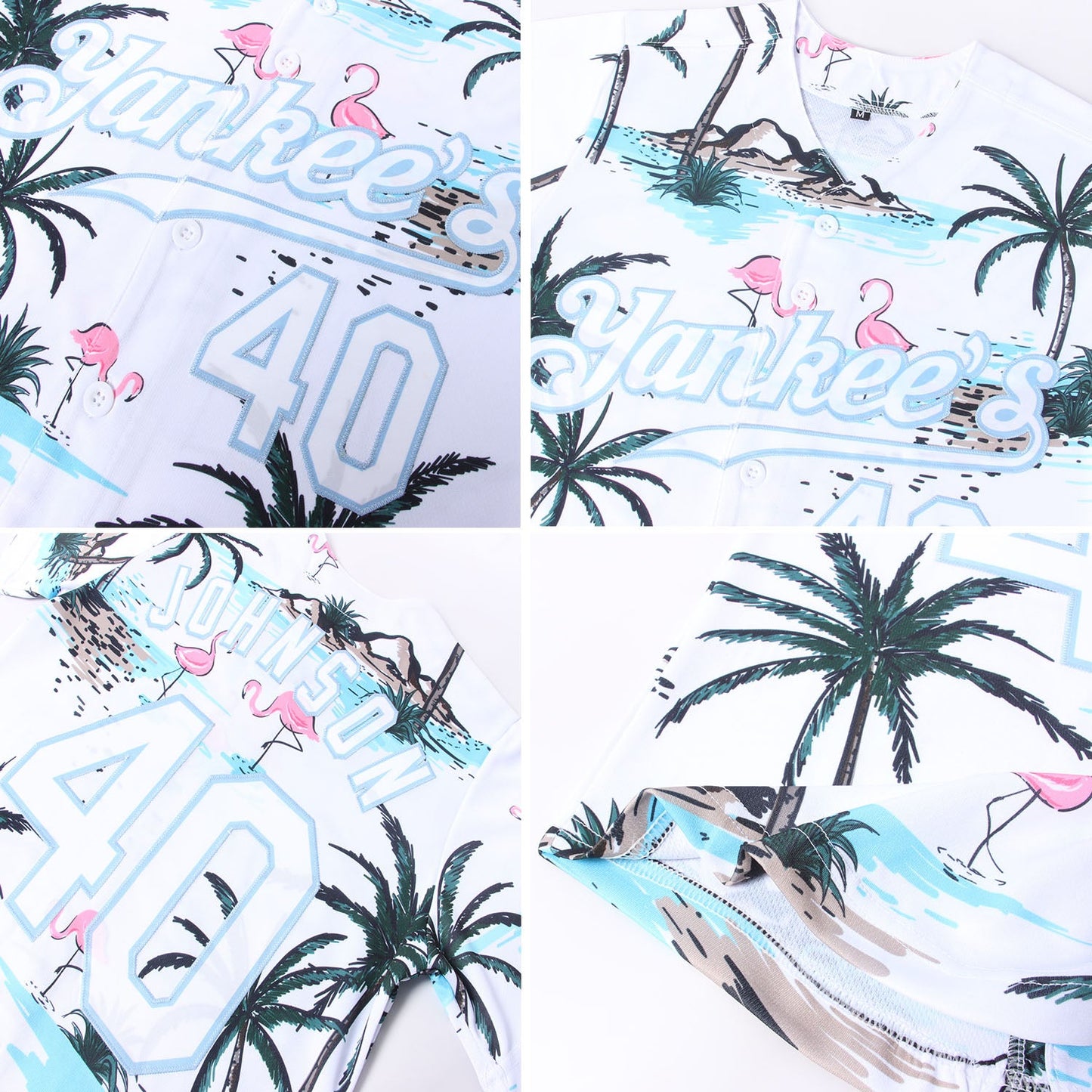 Custom White White-Light Blue 3D Pattern Design Hawaii Palm Trees Authentic Baseball Jersey view 6