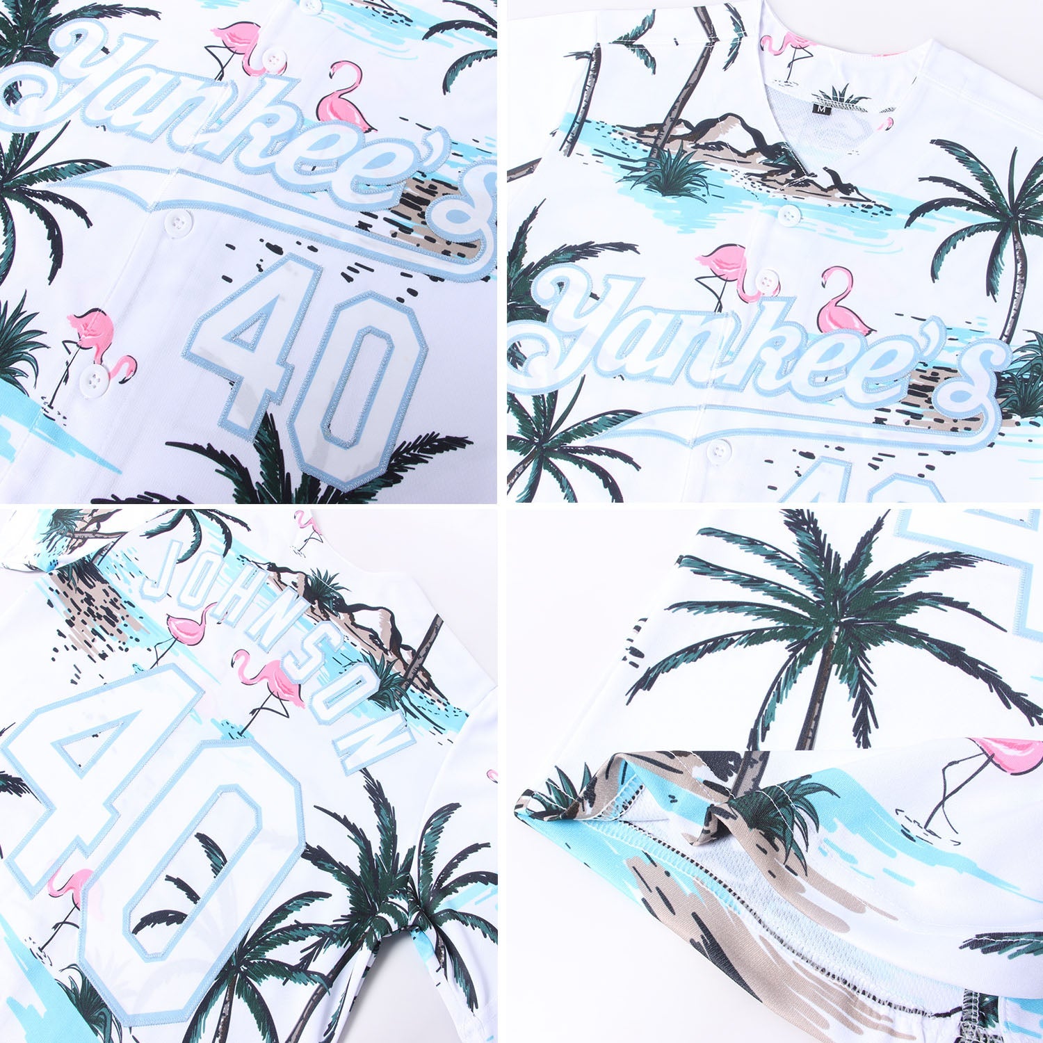 Custom White White-Light Blue 3D Pattern Design Hawaii Palm Trees Authentic Baseball Jersey view 6