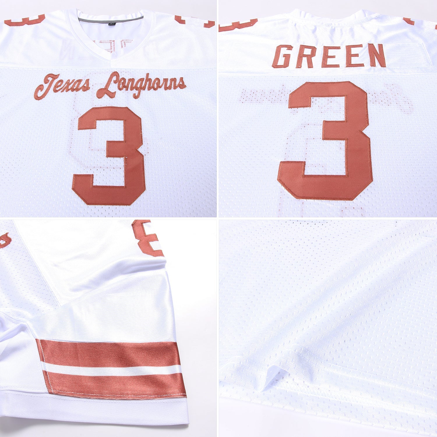 Custom White Texas Orange Mesh Authentic Football Jersey view 5