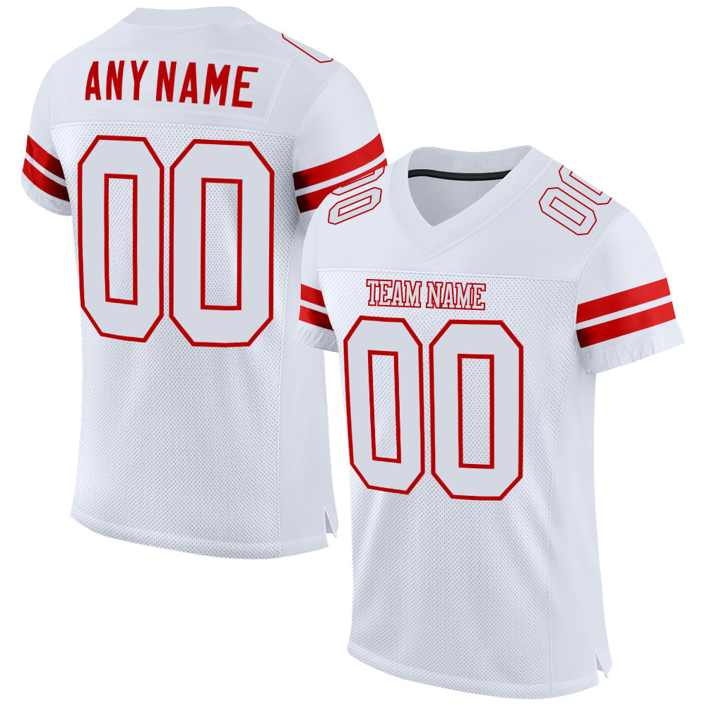 Custom White White-Red Mesh Authentic Football Jersey - Main View