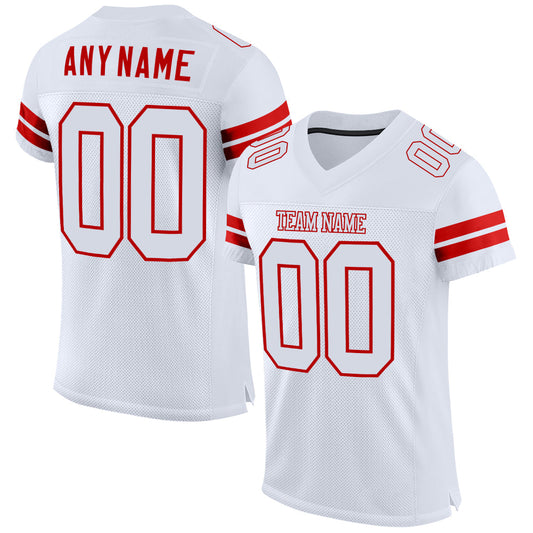 Custom White White-Red Mesh Authentic Football Jersey - Main View