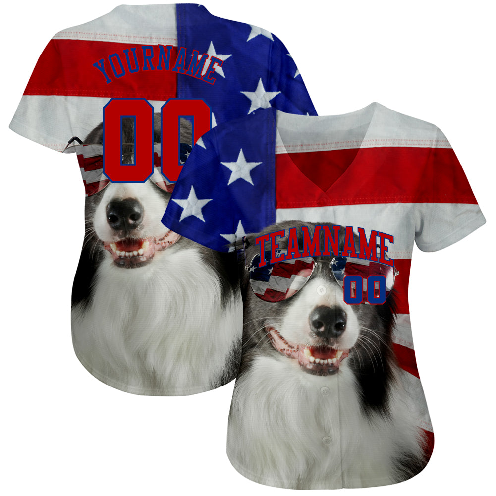 Custom White Red-Royal 3D American Flag Fashion Authentic Baseball Jersey view 2
