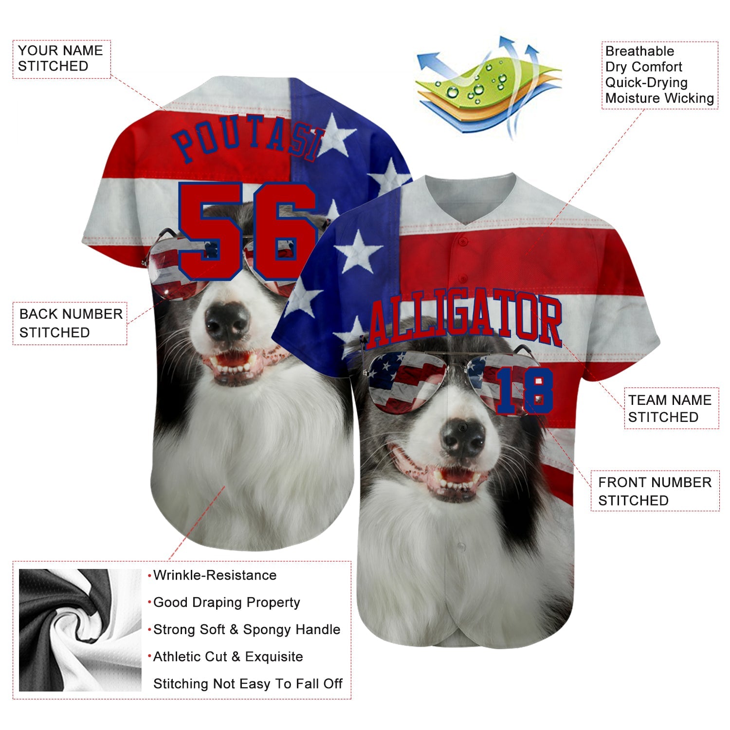 Custom White Red-Royal 3D American Flag Fashion Authentic Baseball Jersey view 3
