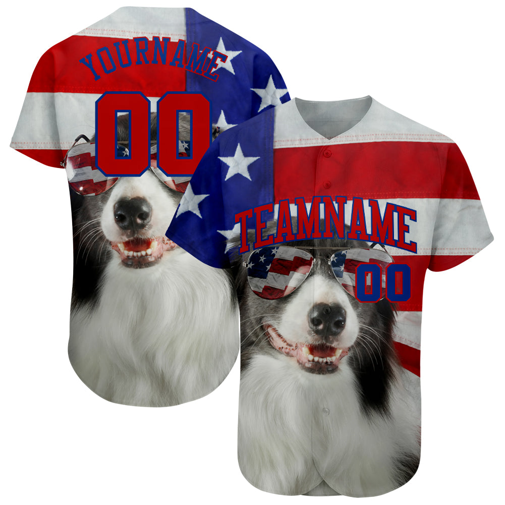Custom White Red-Royal 3D American Flag Fashion Authentic Baseball Jersey - Main View