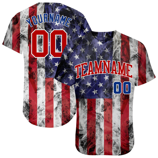 Custom White Red-Royal 3D American Flag Fashion Authentic Baseball Jersey - Main View