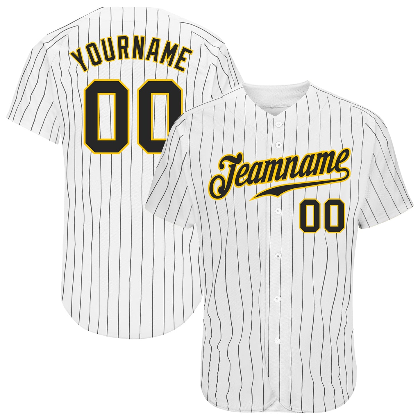 Custom White Black Pinstripe Black-Gold Authentic Baseball Jersey - Main View