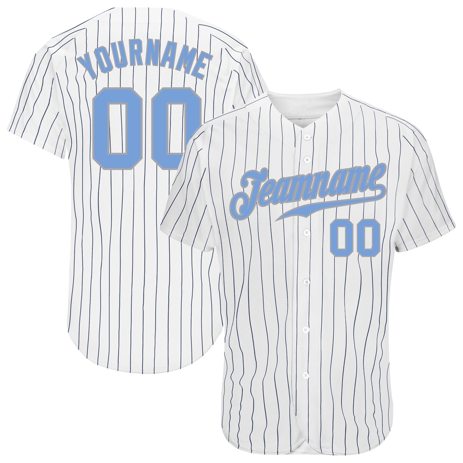 Custom White Navy Pinstripe Light Blue-Gray Authentic Baseball Jersey - Main View