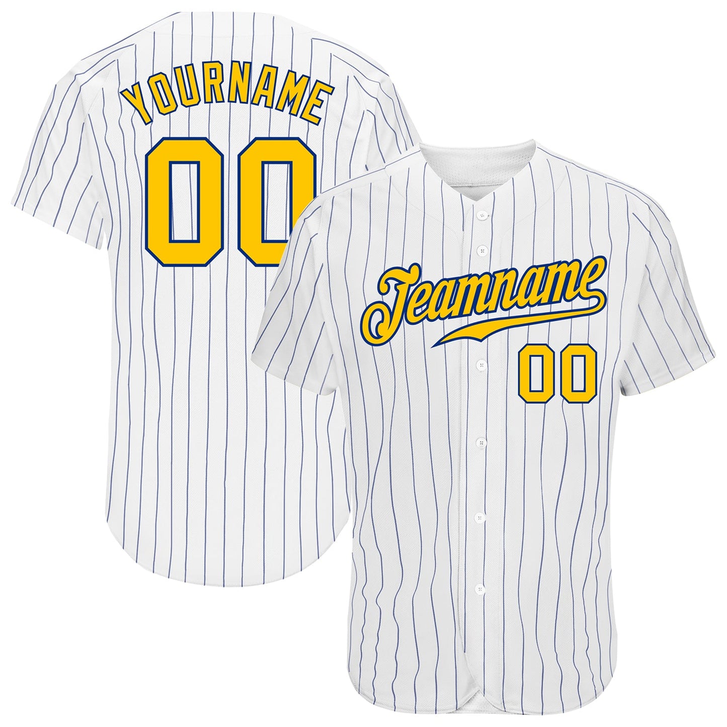 Custom White Royal Pinstripe Gold-Royal Authentic Baseball Jersey - Main View