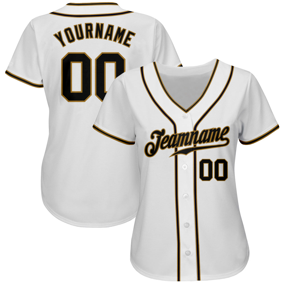 Custom White Black-Old Gold Authentic Baseball Jersey view 3