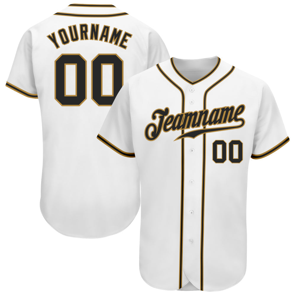 Custom White Black-Old Gold Authentic Baseball Jersey - Main View