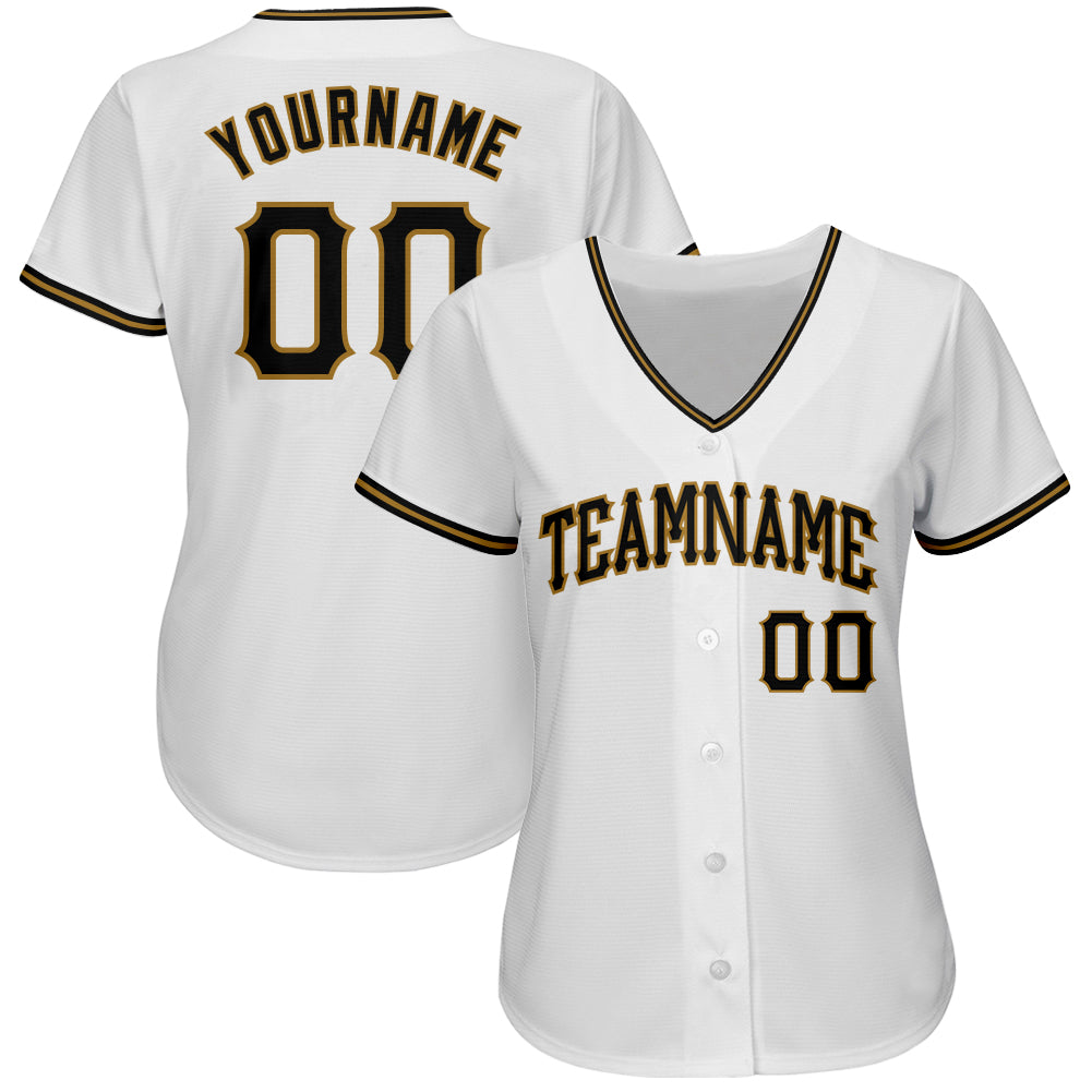 Custom White Black-Old Gold Authentic Baseball Jersey view 2