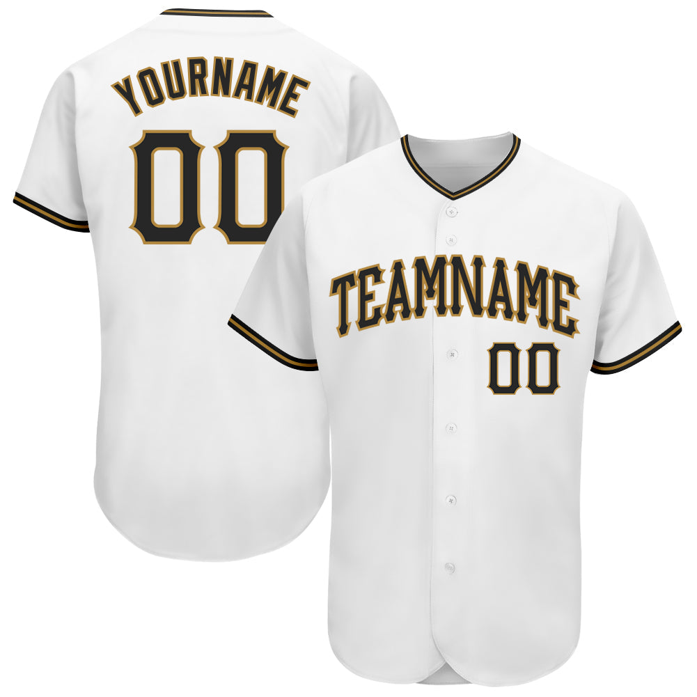 Custom White Black-Old Gold Authentic Baseball Jersey - Main View