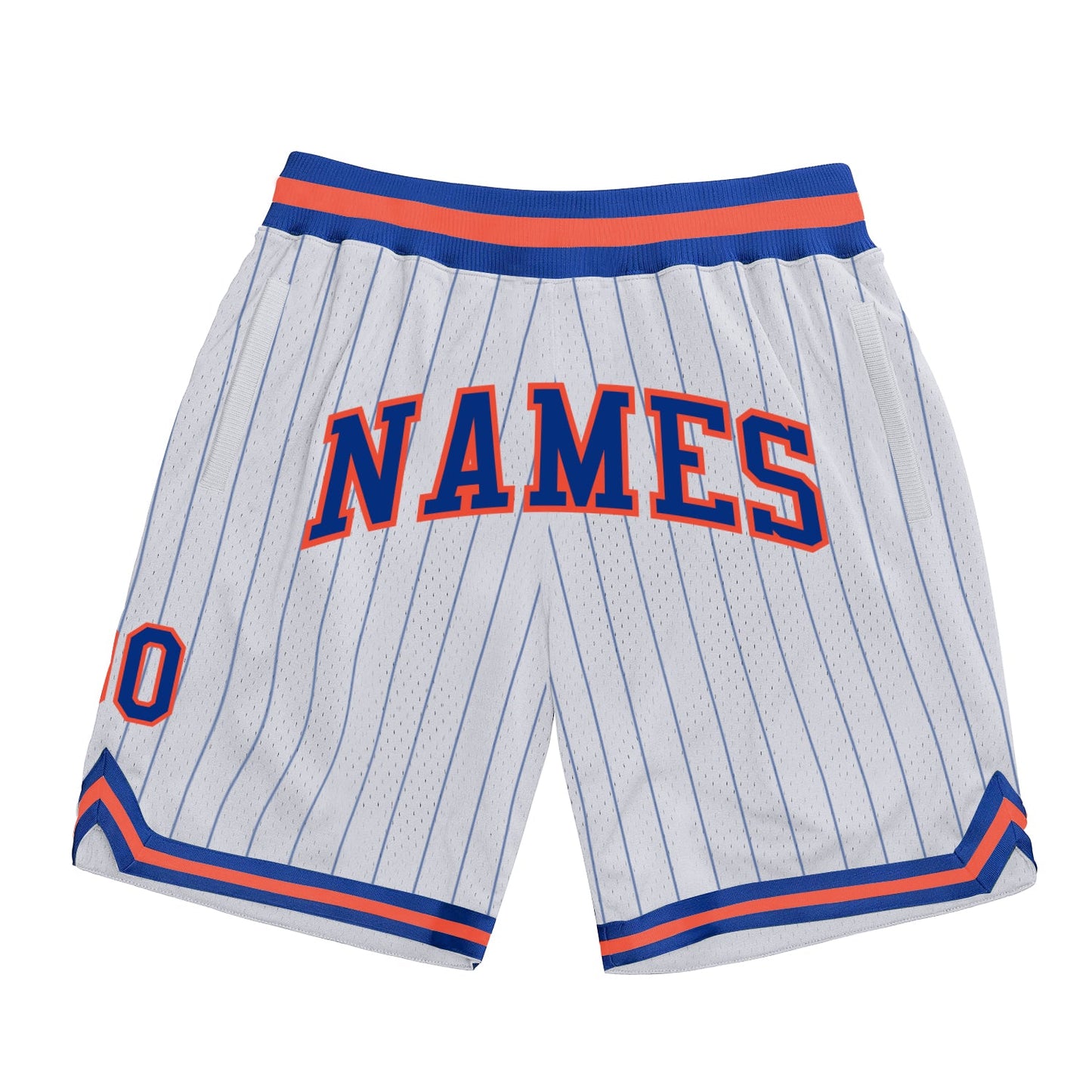 Custom White Royal Pinstripe Royal-Orange Authentic Basketball Shorts - Main View