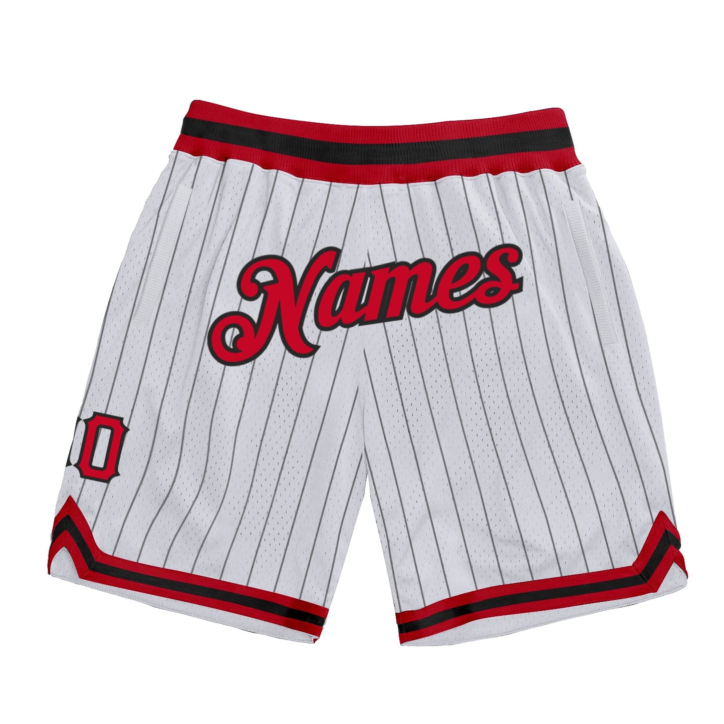 Custom White Black Pinstripe Red-Black Authentic Basketball Shorts - Main View