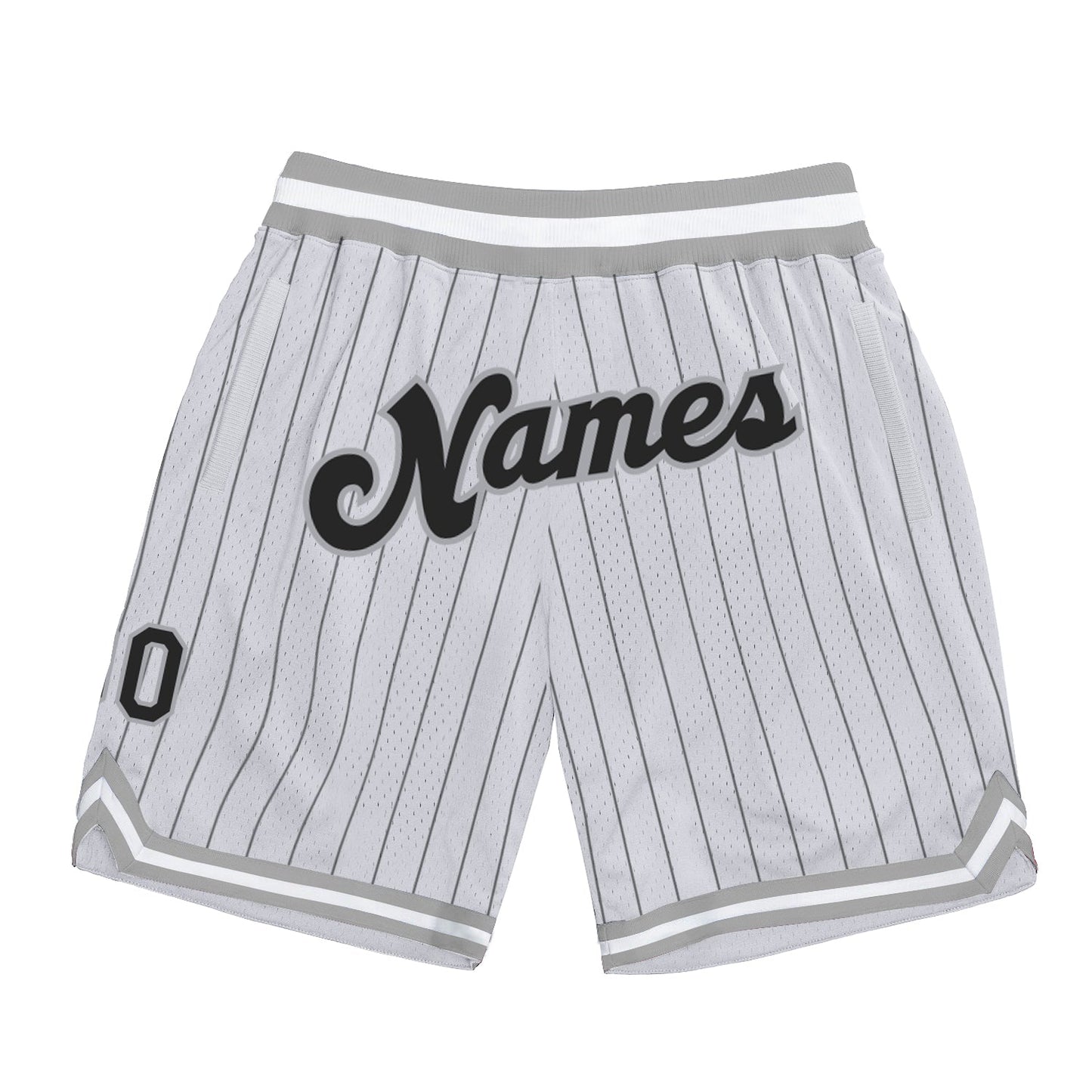 Custom White Black Pinstripe Black-Gray Authentic Basketball Shorts - Main View