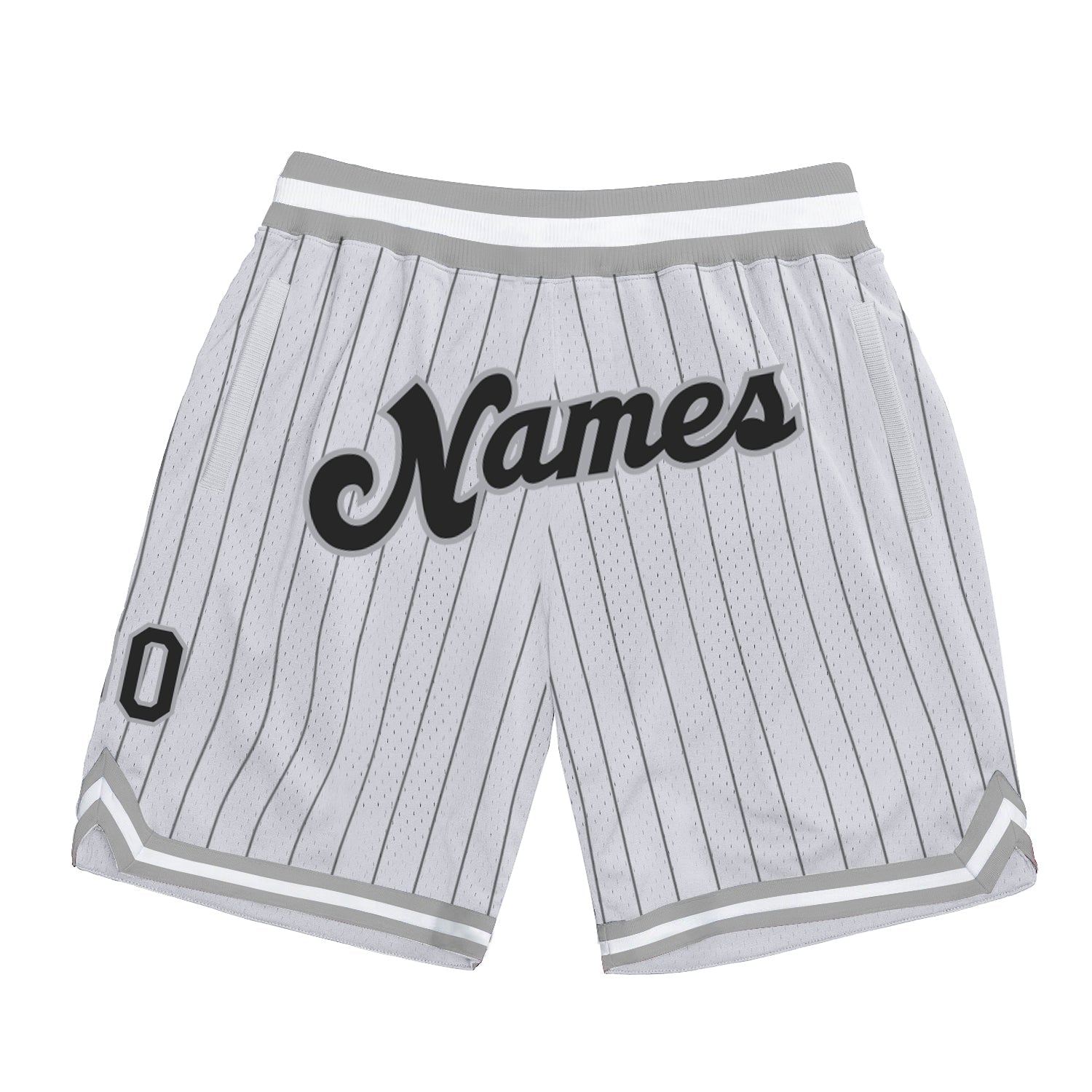 Custom White Black Pinstripe Black-Gray Authentic Basketball Shorts - Main View