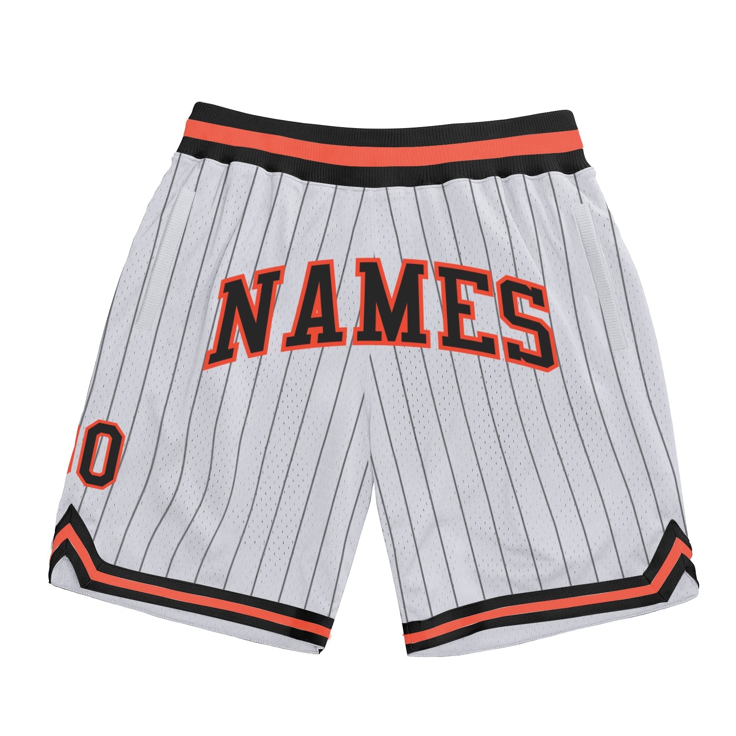 Custom White Black Pinstripe Black-Orange Authentic Basketball Shorts - Main View