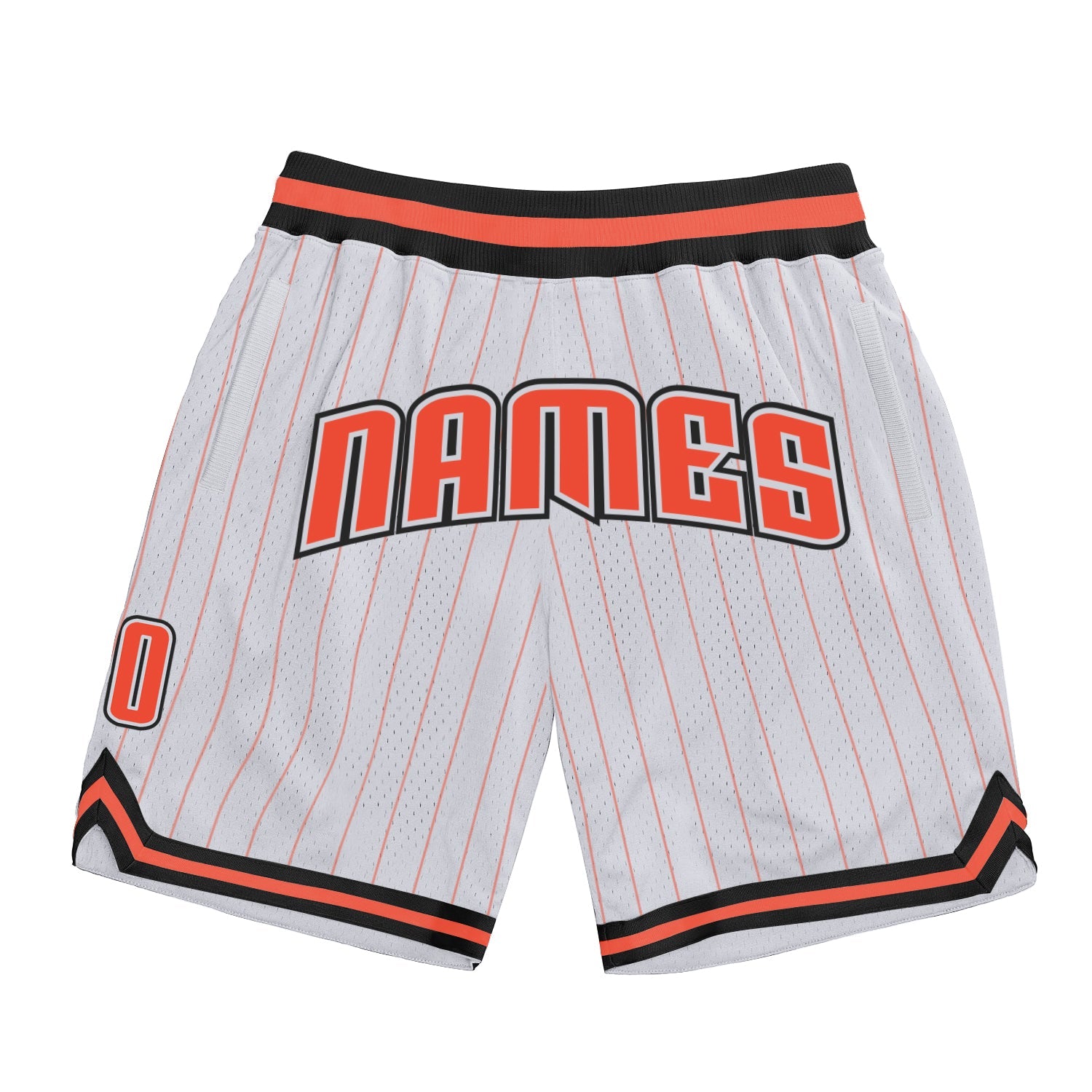 Custom White Orange Pinstripe Orange-Black Authentic Basketball Shorts - Main View