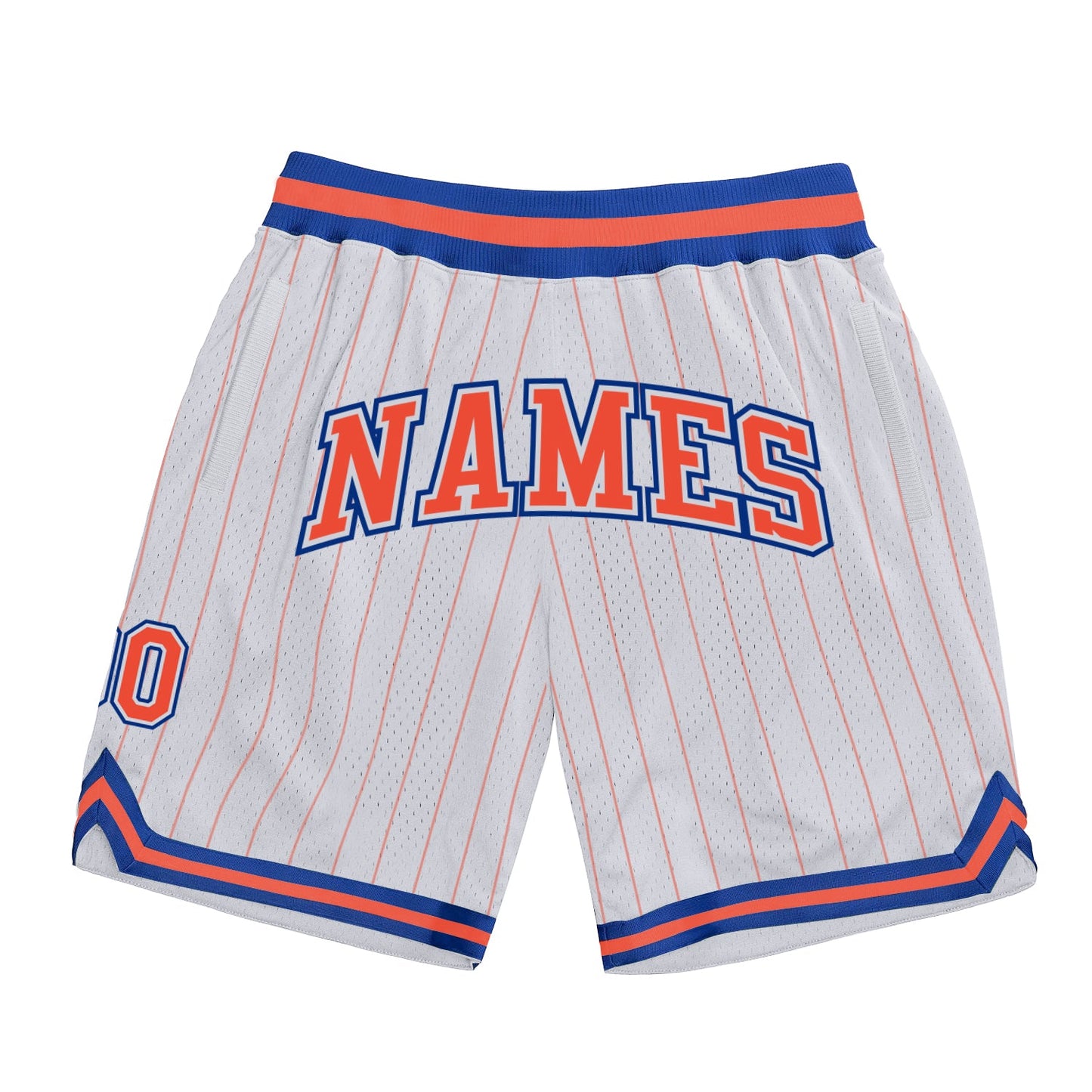 Custom White Orange Pinstripe Orange-Royal Authentic Basketball Shorts - Main View