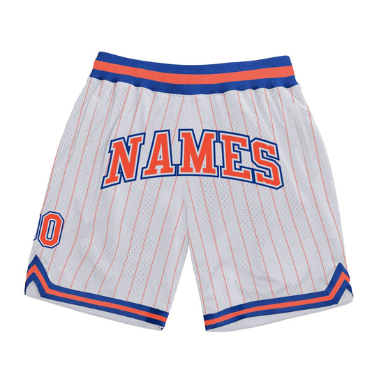 Custom White Orange Pinstripe Orange-Royal Authentic Basketball Shorts - Main View