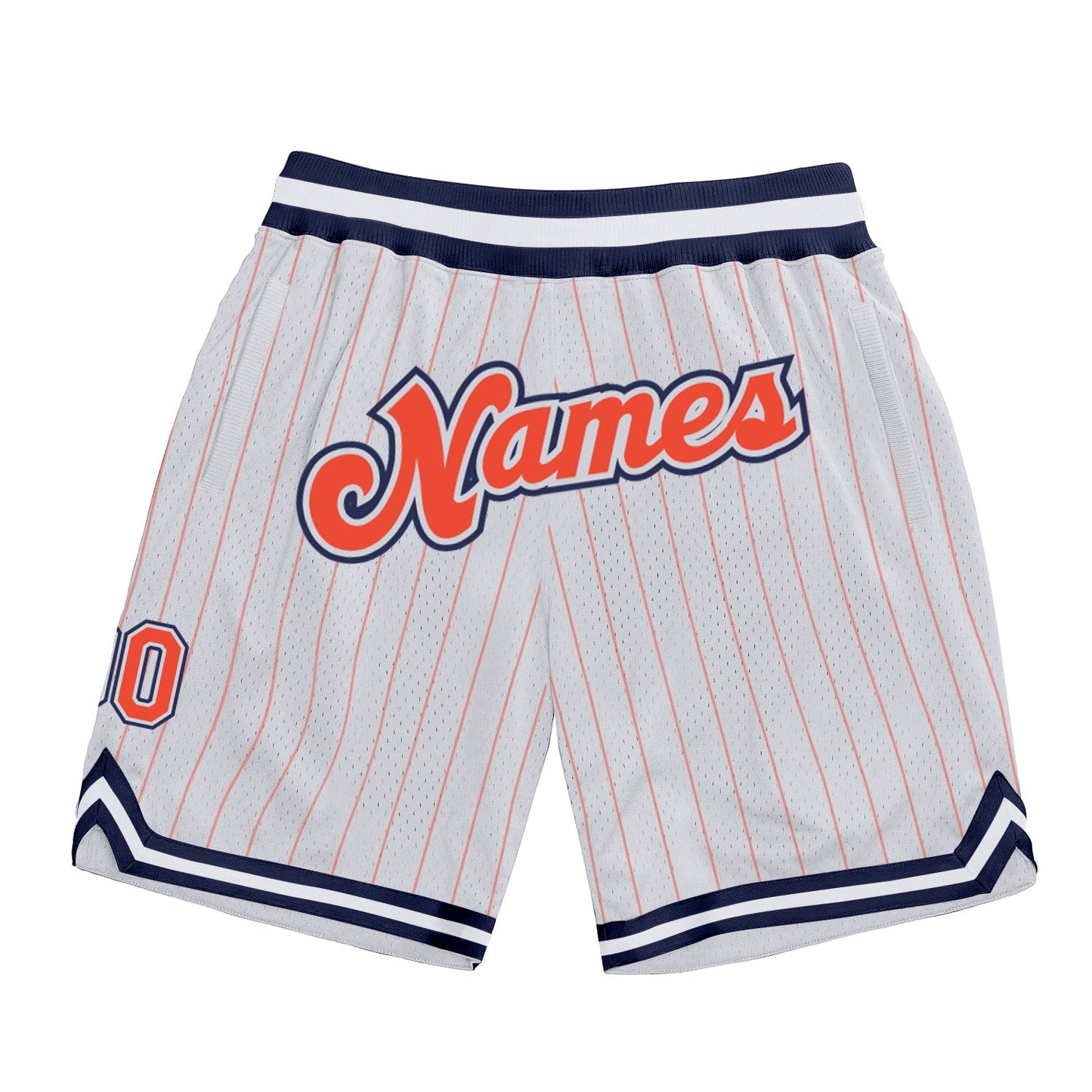 Custom White Orange Pinstripe Orange-Navy Authentic Basketball Shorts - Main View