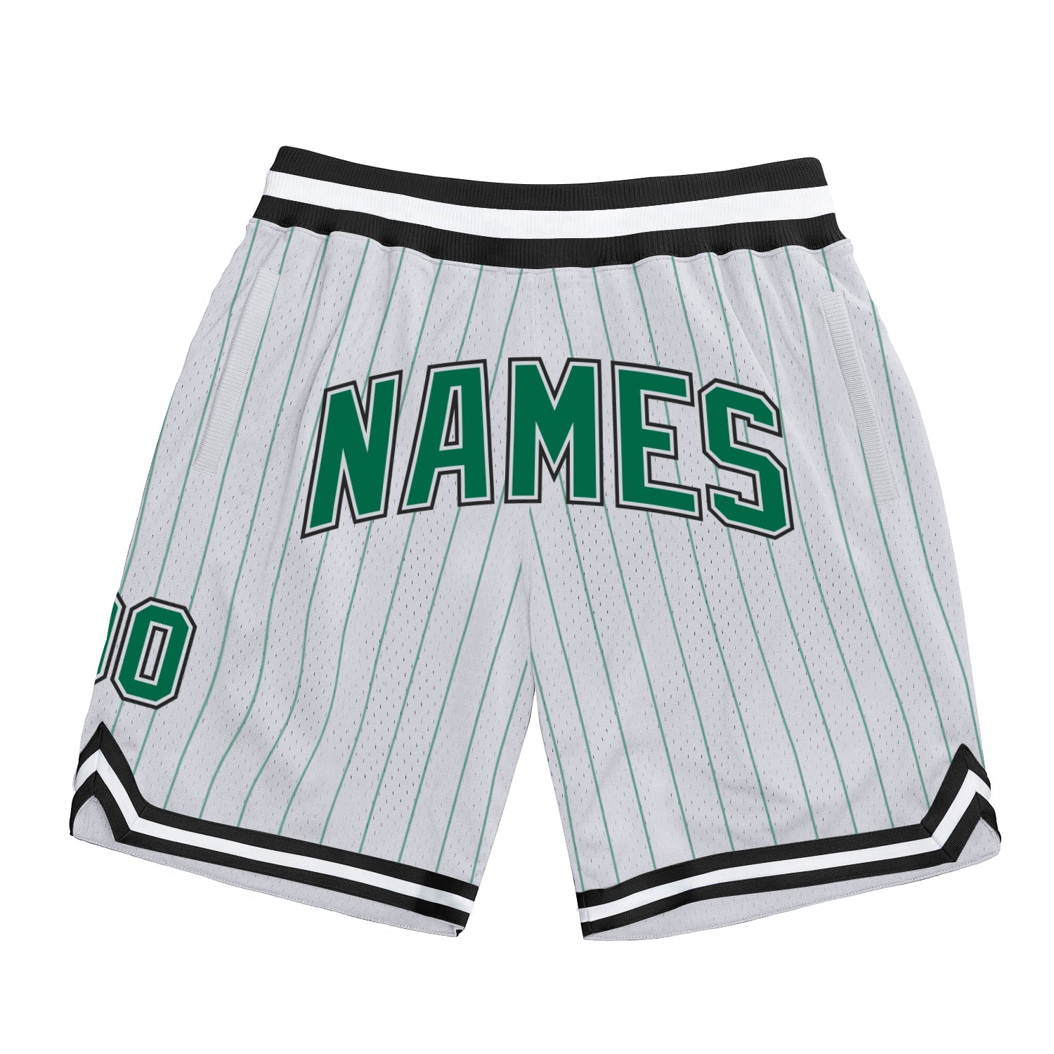 Custom White Kelly Green Pinstripe Kelly Green-Black Authentic Basketball Shorts - Main View