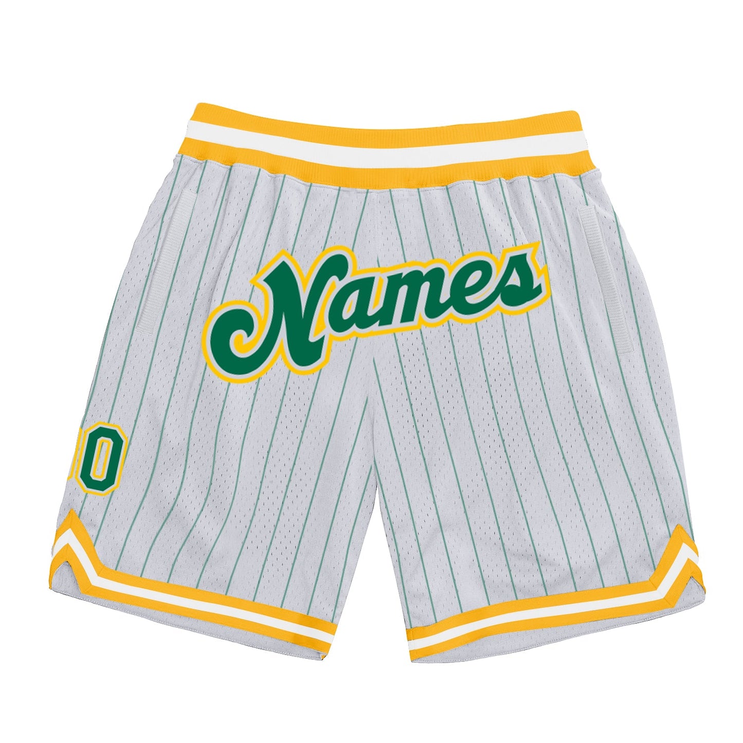 Custom White Kelly Green Pinstripe Kelly Green-Gold Authentic Basketball Shorts - Main View