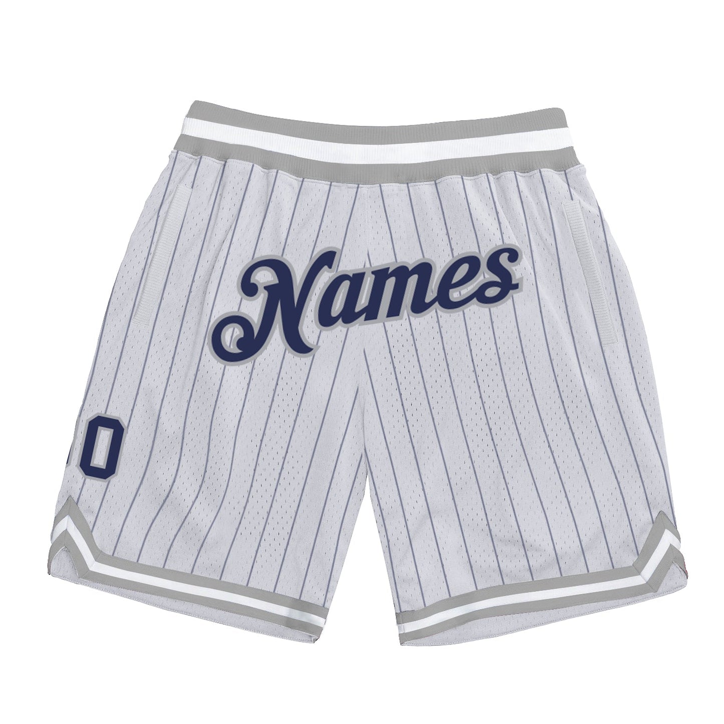 Custom White Navy Pinstripe Navy-Gray Authentic Basketball Shorts - Main View