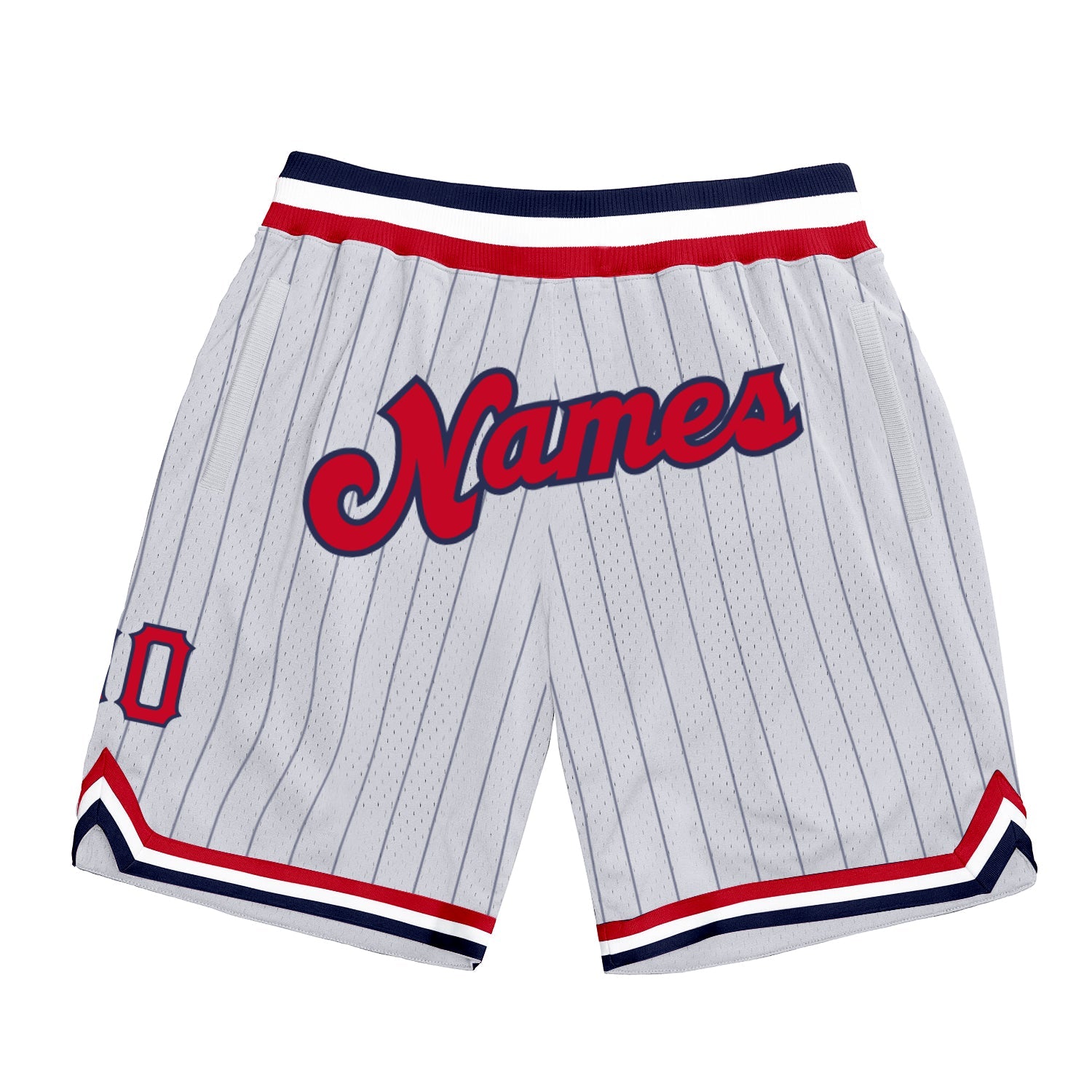 Custom White Navy Pinstripe Red-Navy Authentic Basketball Shorts - Main View